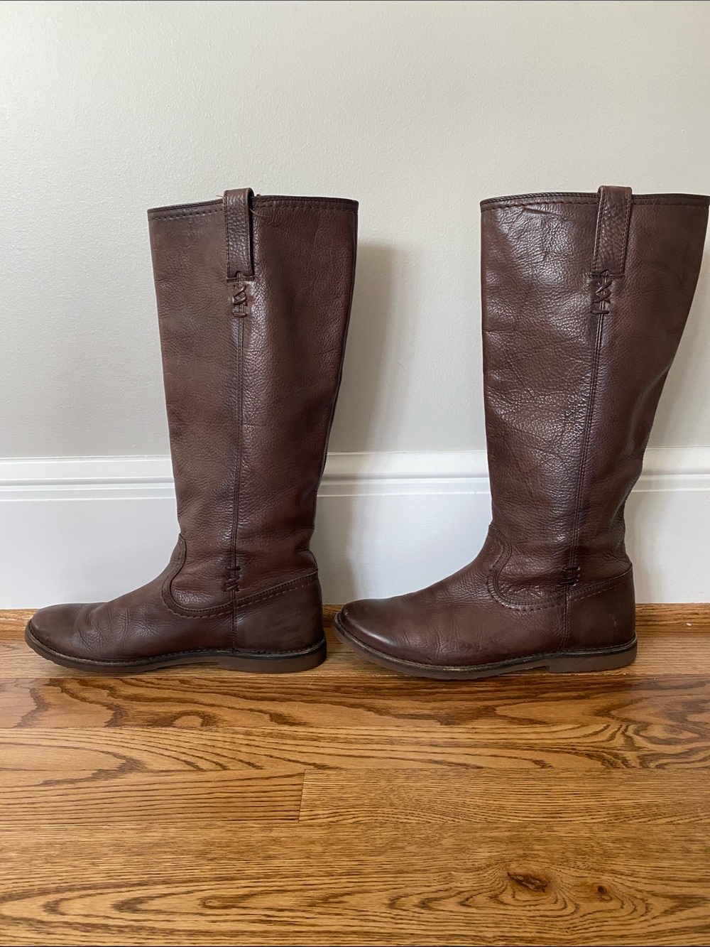 Frye size 10 Celia X stitch tall riding boots dark brown leather pull on - Picture 6 of 16